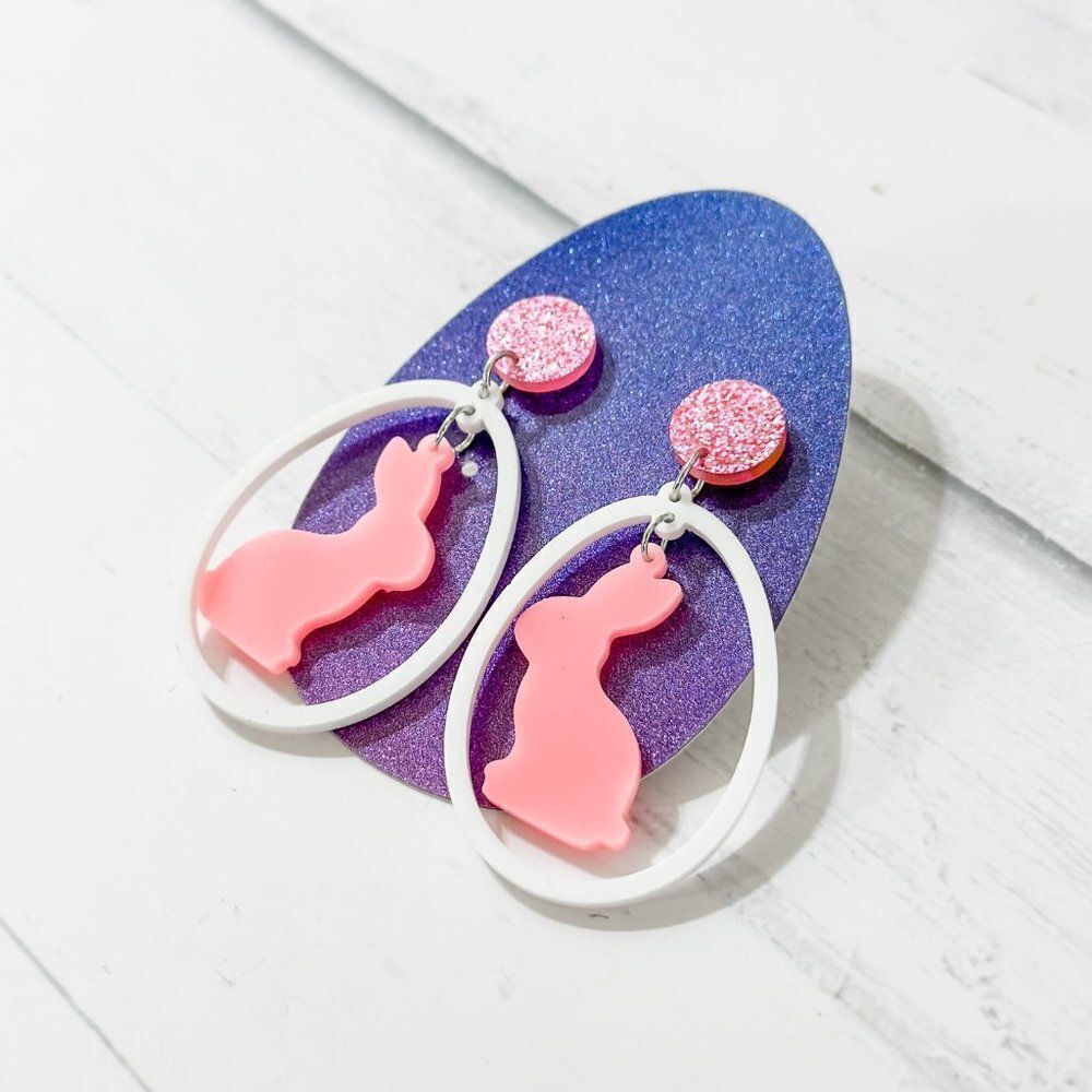 Pink Acrylic Bunny Drop Easter Earrings